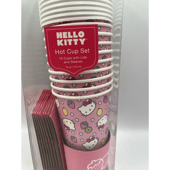 Hello Kitty Strawberry 🍓 Lemonade Disposable Cups W/ Lids & Sleeves NEW! 🍋 - Picture 2 of 4